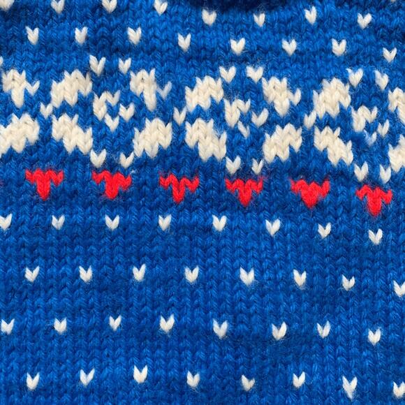 Vintage Handmade Sweater Blue White Red Fair Aisle Hearts Long Sleeve Crewneck - Picture 7 of 8
